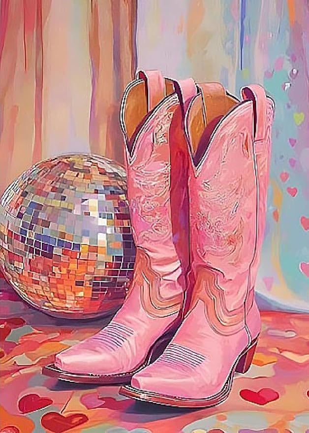 GUMITOON Pink Boots Diamond Painting Kits for Adults, 5D Diamond Art Painting by Numbers Kits, DIY Diamond Dots Art Kits, Full Round Drill Diamond Art Kits for Adults for Home Wall Decor [12x16 inch]