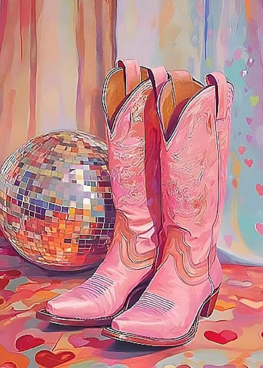 GUMITOON Pink Boots Diamond Painting Kits for Adults, 5D Diamond Art Painting by Numbers Kits, DIY Diamond Dots Art Kits, Full Round Drill Diamond Art Kits for Adults for Home Wall Decor [12x16 inch]