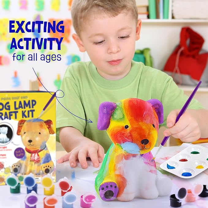 laoese paint your own dog lamp kit, art supplies painting kits for kids, arts and crafts for kids ages 8-12, dog toys girls boys halloween birthday christmas gifts ages 3 4 5 6 7 8 9 10 11 12+