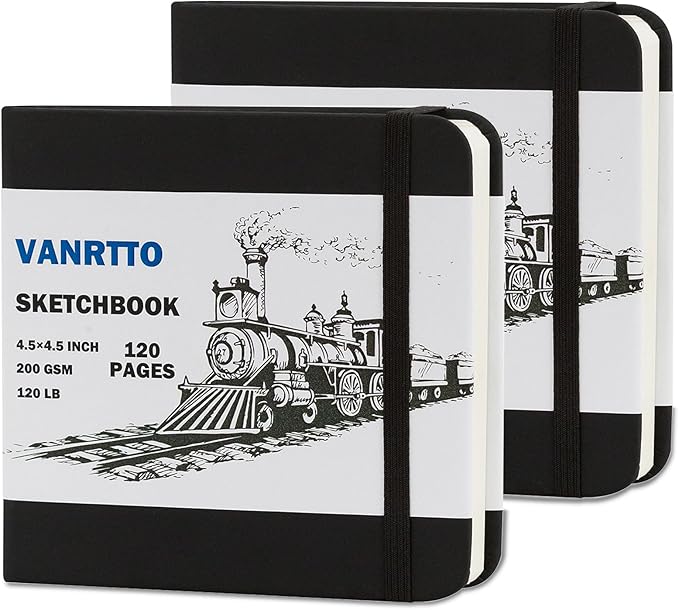 Hardcover Sketch Book, Square Sketchbook with 120LB/200GSM Thick Drawing Paper, 120 Pages/60 Sheets Sketch Pad for Adults and Kids, Small Mixed Media Sketchbook on 2 Pack 4.5x4.5 Inch