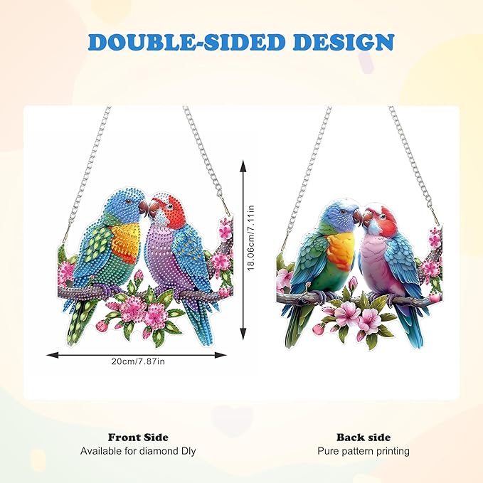 HEIBAGO Bird Diamond Art Hanging Kits for Adults, Two Birds Diamond Art Suncatchers, 5D Special Shape Diamond Painting Pendant,DIY Window Ornament Gifts for Home Garden Door Wall Decor 8.3x8.3 in
