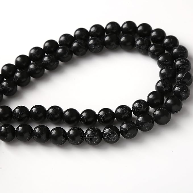Black Turquoise Stone Beads for Jewelry Making Gemstone Round Crystal Bracelet Necklace 1 Strand 15.5inch 4MM