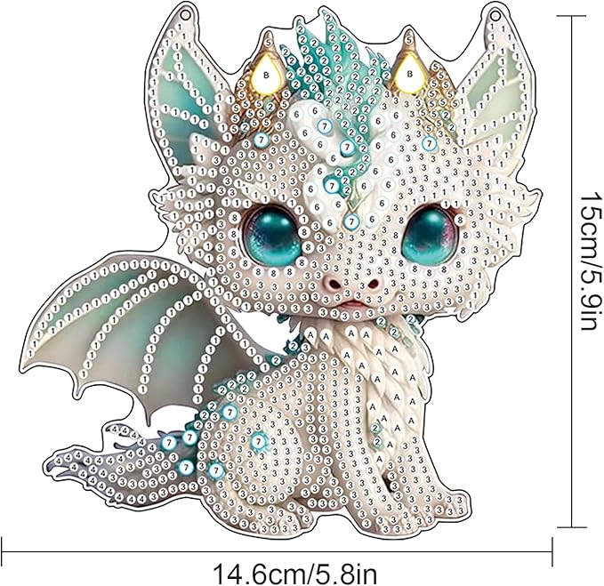 AiYuanzsh Diamond Painting Hanging Sign Set Diamond Art Hanging Wall Art Cute White Dragon DIY 5D Crystal Rhinestone Pendant Kits for Christmas Wall Door Window Decorations
