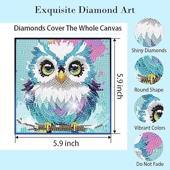 PERFECTSIGHT Cute 5D Diamond Art Kits with Wooden Frame, Kawaii DIY Painting Art for Adults Teen, Diamond Arts and Crafts Sets, Big Gem Full Drill Diamond Dots for Women Beginners (Owl)