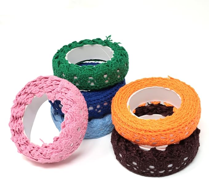 Honbay 6 Rolls of Lace Tapes Fabric Trim Decorative Tapes Lace Pattern Self-Adhesive Tapes Washi Tape Masking Tape for Scrapbook Drawers Cups Books Hats Bags Crafts - 6 Colors, 16mm x 2yards (A)