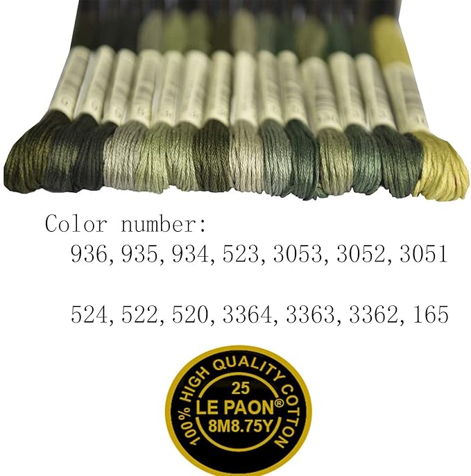 Premium Rainbow Color Embroidery Floss - Cross Stitch Threads - Friendship Bracelets Floss - Crafts Floss - 14 Skeins Per Pack Embroidery Floss, Light Moss Green,Gradient