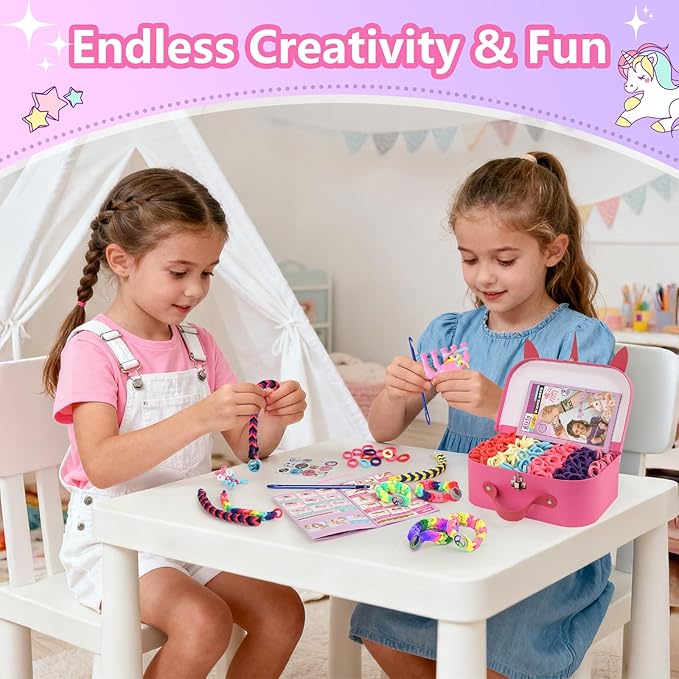Bracelet Making Kit Gift for Girls Ages 8-12, 1200 Colorful Elastic Cloth Rubber Loom Bands Weaving Loom Bracelet Kit DIY Arts and Crafts Kit Toys Gifts for Girls 6 7 8 9 10 11 12 13 Year Old