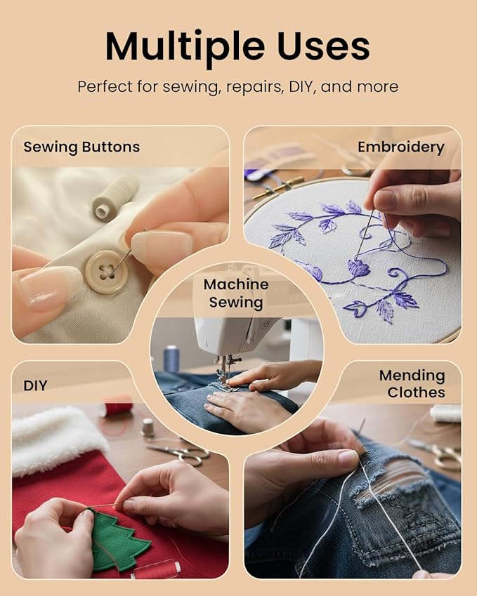 96pcs professional sewing thread kit, 48 colors 400 yards/spool, [top durability with 4-ply tight-twist] aaa-grade polyester thread with prewound bobbins, sewing thread for hand & machine sewing