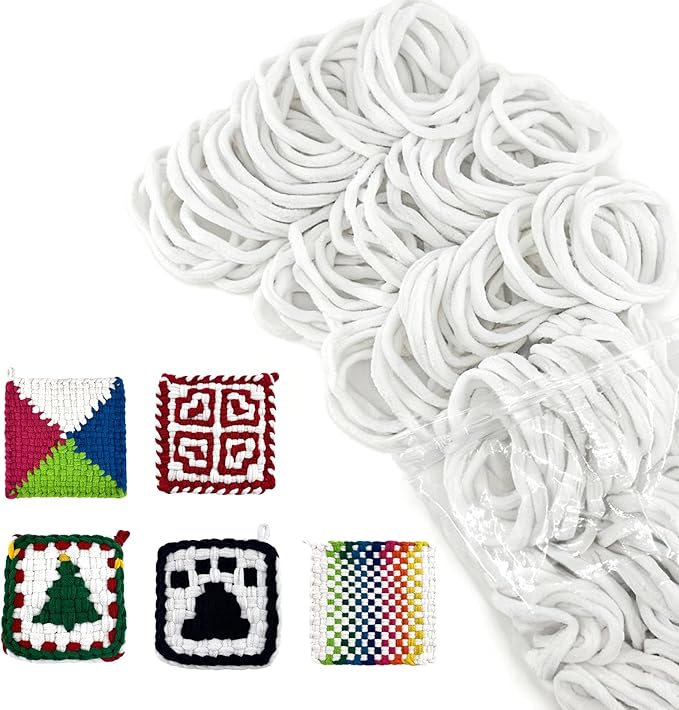 OYACH 7inch Weaving Cotton Loops Pack,160pcs Cotton Potholders Weaving Loom Refills Loops,Yarn Pot Holder Replenish Loop Bands Kits for Kids Adults DIY Arts Crafts- White (Loom not Included)