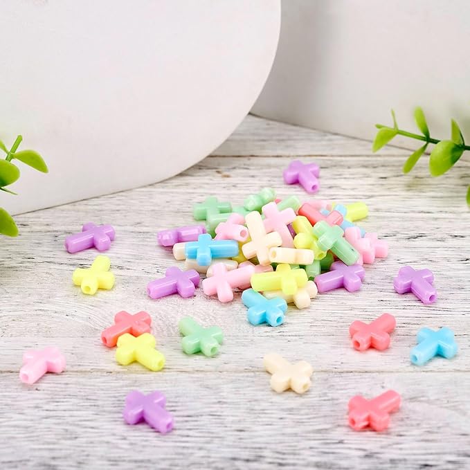 FASHEWELRY 100Pcs Candy Color Acrylic Crosses Spacer Mixed Color Crucifix Loose Cute Beads Bulk for Bracelet Necklace Jewelry Making