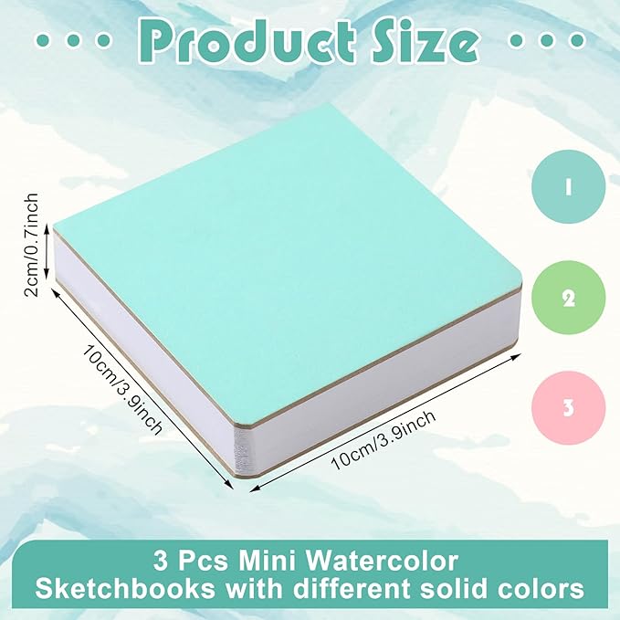 Ctosree 3 Pcs Mini Watercolor Sketchbook 3.9 x 3.9 Inch Portable Square Watercolor Notebook Painting Sketch Book 90 Sheets Textured Drawing Papers 300 GSM Artists Paper Pads for Art (Pastel Colors)