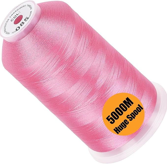 New brothread - Single Huge Spool 5000M Each Polyester Embroidery Machine Thread 40WT for Commercial and Domestic Machines - Pink