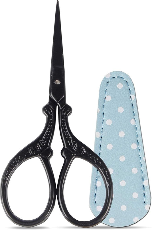 Small 3.6inch Scissors Embroidery Sewing Crochet Cross Stitch Knitting Scissors Sharp Craft Scissor with Leather Scissor Cover for Needlework Manual Sewing Handicrafts Tool
