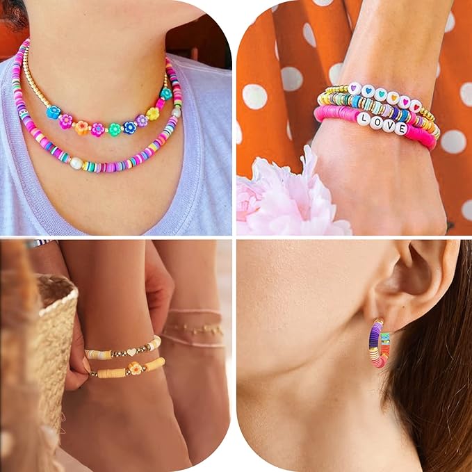 ARTDOT 10982 PCS Clay Beads for Friendship Bracelets Making Kit, 48 Rainbow Colors Jewelry Making Supplies Heishi Beads with Elastic String and Organizer Gifts