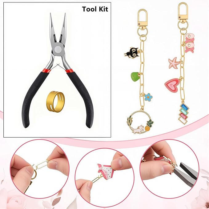 XUHAO7 Ultimate DIY Keychain Craft Kit - 263 Pieces with Tools, Charms - Free 5 Velvet Drawstring Pouches | Make Your Own Keychains, Jewelry & Personalized Gifts (Complete Beginner-Friendly Set)