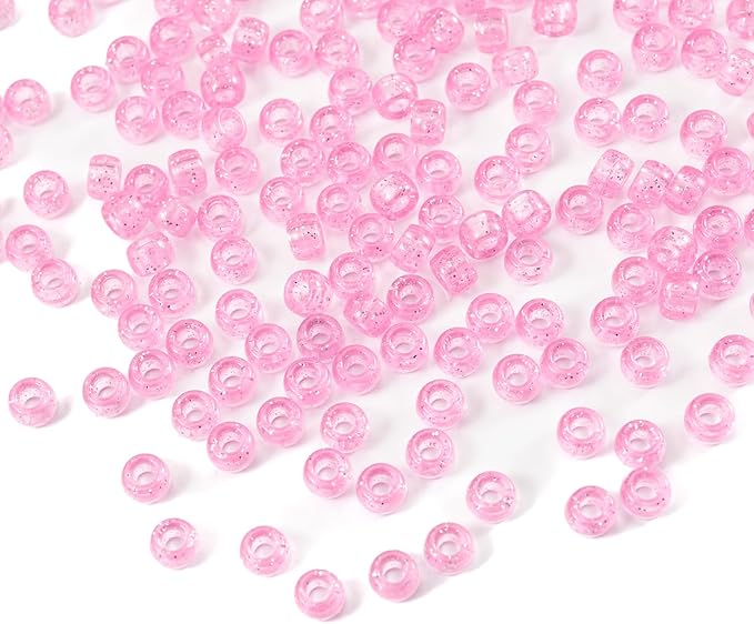 Gxueshan 1000 Pcs Acrylic Plastic Transparent Pink Pony Beads 6x9mm Large Hole Pens Hair Braiding Bulk Kandi Beads for Friendship Bracelet Necklace Jewelry Making Kit
