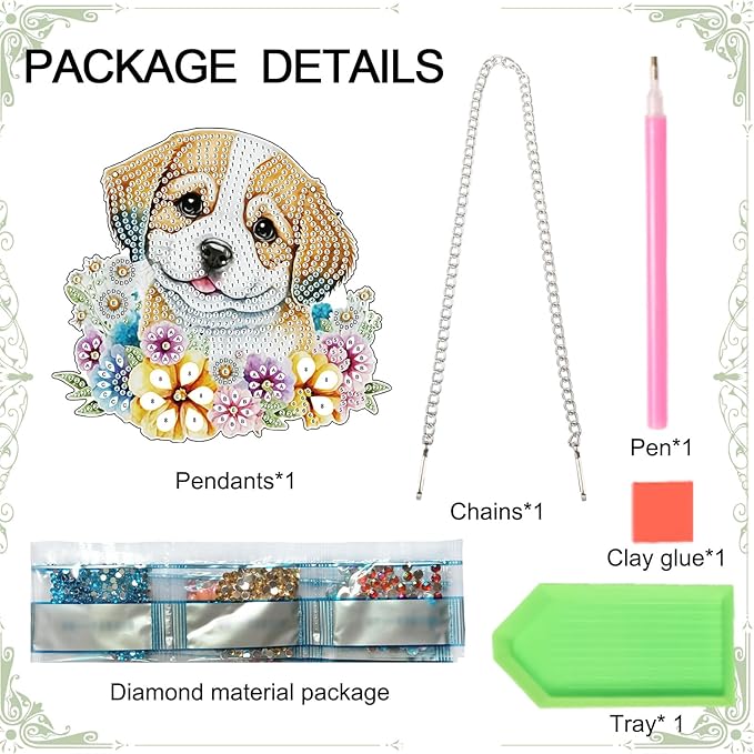 AiYuanzsh DIY 5D Animal Dog Diamond Art Painting Kits Hanging Sign Wall Art Flower Sign Diamond Art Window Hanging Ornament Window Pendants Home Garden Wall Door Hanging Diamond Painting Kits