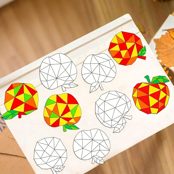 Qyeahkj 30Pcs Thanksgiving Fall Crafts Kits for Autumn Apple Suncatcher Ornaments Coloring Window Clings Color Your Own Fall Arts Crafts DIY Painting Party Gift for Home Decor