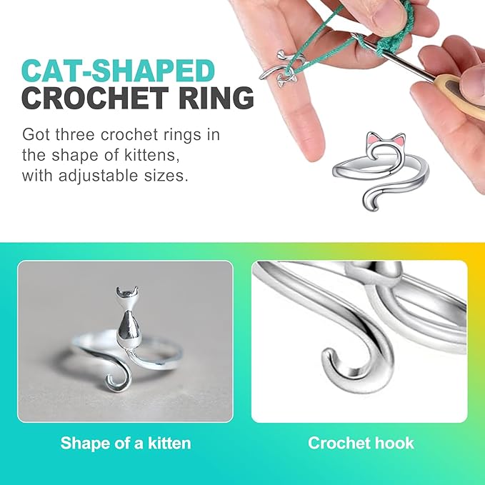 KornaDoz 3 Pieces Adjustable Crochet Ring for Finger, Yarn Tension Ring for Crocheting, Knitting Yarn Guide Tool, Gift for Crocheters, Knitters, Mom and Women