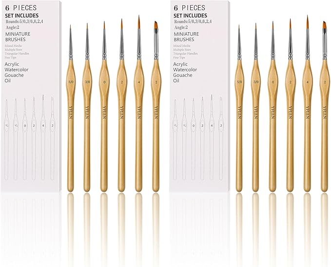 6Pcs Miniature Paint Brushes Set with Triangular Handles - for Acrylics, Oils, Watercolors & Paint by Number, Figurine（2PACK）