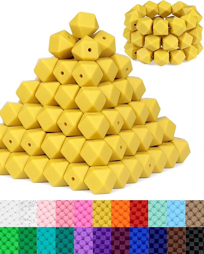 90PCS FIVEIZERO Hexagon Silicone Beads,14mm Silicone Beads for Keychain Making Kit,Lanyard Making,Keychains,and Craft Projects,Premium SiliconeBead Kit for DIY Enthusiasts(Mustard Yellow)