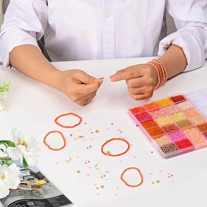 Vtssvow 3mm Glass Seed Beads for Bracelets Making, 24 Colors 10000pcs Friendship Bracelet Making Kit, Small Glass Beads for Jewelry Making (Mix 24 Color, Orange)