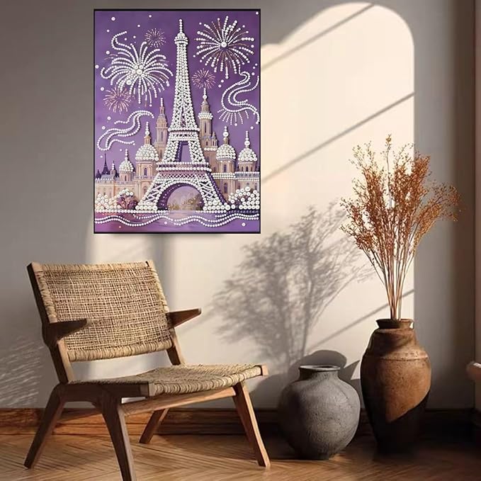 GEMFAMILY Diamond Art Painting Special Shaped Kits for Adults, Eiffel Tower Pearl Diamond Painting Kits for Adults Beginner,DIY 3D Pearl Diamond Dots Gem Art Craft for Home Decor 12 x 16 inch