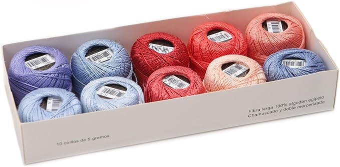 Size 8 Double Mercerized Egyptian Long Staple Cotton Pearl Thread Ball 5 Grams Rainbow Color Embroidery Thread 10 Colors per Box for Crochet Hardanger Cross Stitch Hand Embroidery (Set V)