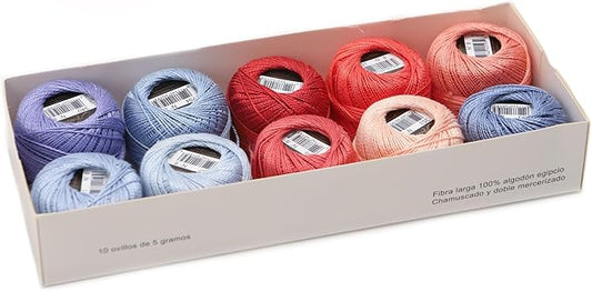 Size 8 Double Mercerized Egyptian Long Staple Cotton Pearl Thread Ball 5 Grams Rainbow Color Embroidery Thread 10 Colors per Box for Crochet Hardanger Cross Stitch Hand Embroidery (Set V)