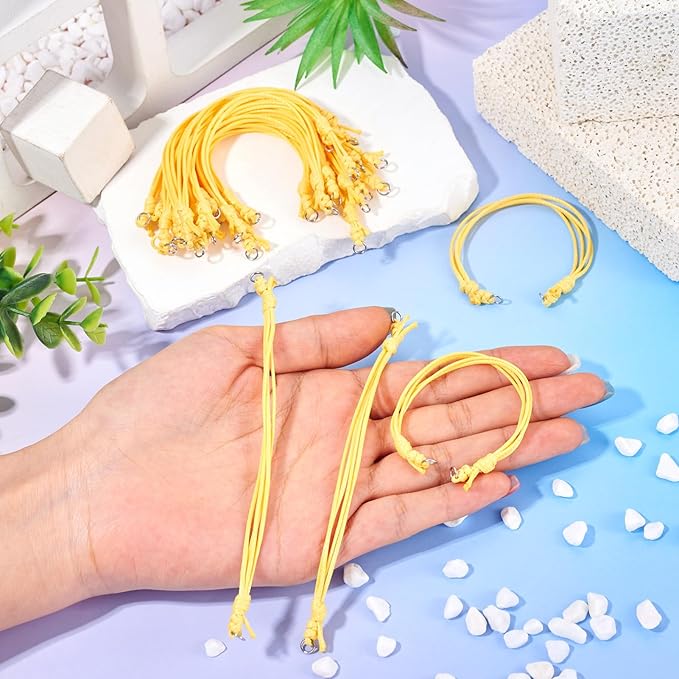 KISSITTY 20pcs Adjustable Bracelet Cords for Connector Charms Waxed Polyester Thread Cord Yellow Color Half Finished Bracelet for Friendship Bracelets Jewelry Making