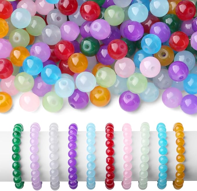 500Pcs Glass Beads for Bracelets,10 Colors 8mm Round Glass Crystal Beads for Jewelry Making Kits Earring Bracelet Necklaces and DIY Crafts for Beginners(Colorful)