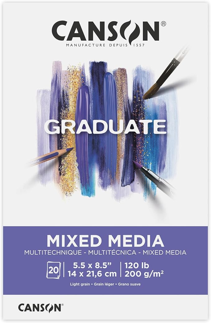 Canson Graduate Mixed Media Pad, Foldover, 5.5x8.5 inch, 20 Sheets | Artist Paper for Adults and Students - Watercolors, Mixed Media, Markers and Art Journaling