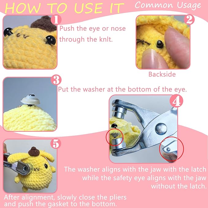Deersay Metal Safety Eye Tool, Crochet Tools for Attaching Crochet Safety Eyes, Suitable for Safety Eye Shaft with a Diameter of 1-5mm, Auxiliary Tool for Amigurumi