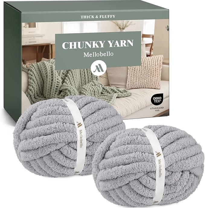 Jumbo Chenille Chunky Yarn for Crocheting - Super Bulky Fluffy Chunky Yarn for Hand Knitting - Extra Thick Soft Blanket Big Yarn 2 Jumbo Pack (27yds,8 oz Each Skein)
