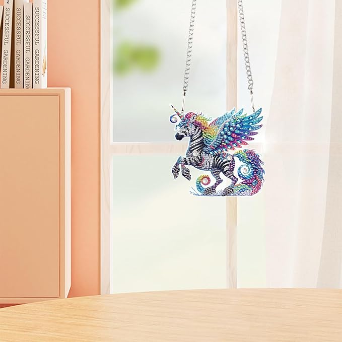 AiYuanzsh Rainbow Zebra Diamond Painting Pendant, DIY Diamond Art Sparkling Acrylic Hanging Decoration, Unique Zebra Design Wall Art Craft Kit for Adults