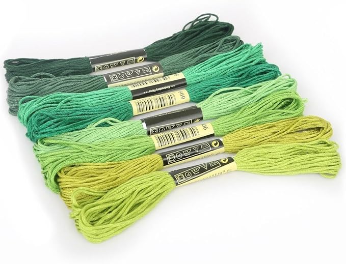 8Pcs 7.5m Green Cotton Stitch Embroidery Thread Floss DIY Friendship Bracelets Floss Craft Sewing Skeins Fashion Embroidery Floss for Arts, Crafts and Sewing