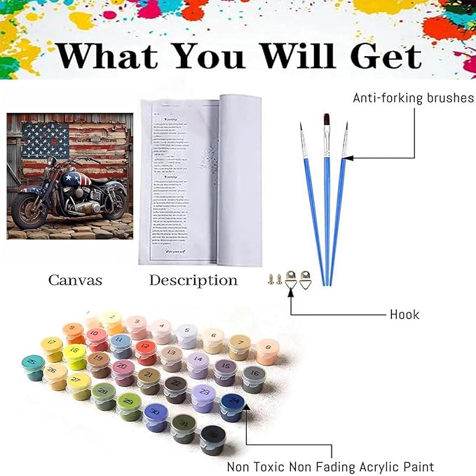Axquilon Independence Day Paint by Numbers Kit for Adults Beginner-Patriotic Adult Paint by Number Kits on Canvas, Easy Adults' Paint-by-Number Kits for Gift Home Wall Decor 16x16in