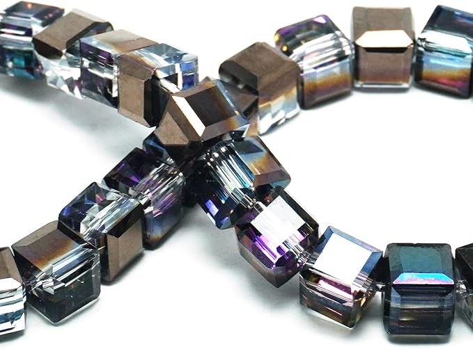 6mm Sparkle Cube Crystal Beads for Jewelry Making - Faceted Spacer Beads for Bracelets(94-100pcs, Magenta Black)