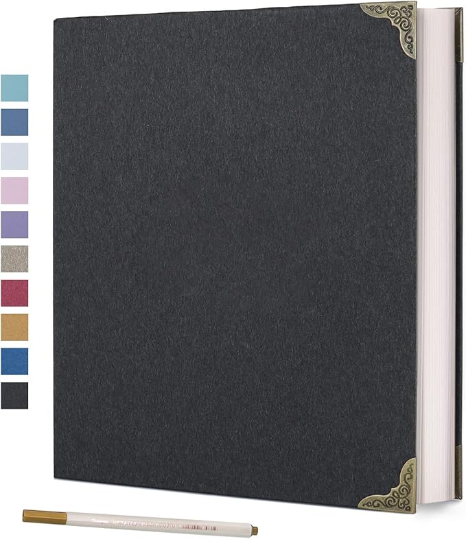 Vienrose Photo Album Self Adhesive 60 Pages Hardcover with DIY Scrapbooking Kit 3 Rings Paper Scrapbook for Lover Friends Kids Wedding Black