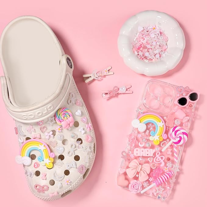 Anower Junk Case Charms Kit, Junk Phone Cases Charm, Flatback Cartoon Lollipop Candy Bear Flower Cute Slime Charms for DIY Crafts, Scrapbooking, Jewelry Making