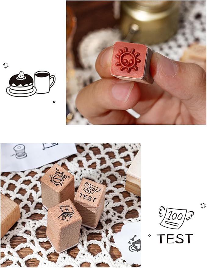 18pcs School Study Theme Wooden Rubber Stamps Kit, Cute Small Stamps for Decorative Diary Planner DIY Craft Scrapbook Card Making Letters Journal