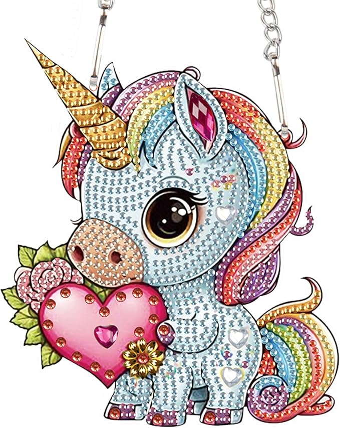 AiYuanzsh DIY Unicorn Diamond Art Hanging Kit, Special Shaped Rhinestone Diamond Painting Acrylic Suncatcher Window Pendant for Valentine Home Wall Decor