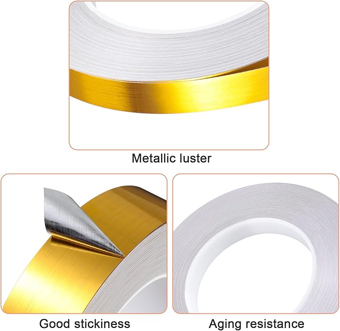 Zonon 3 Sizes Gold Self Adhesive Polyester Film Tape Washi Tape for Car Furniture Graphic Arts Walls Decor, 55 yds(10/20/30mm)
