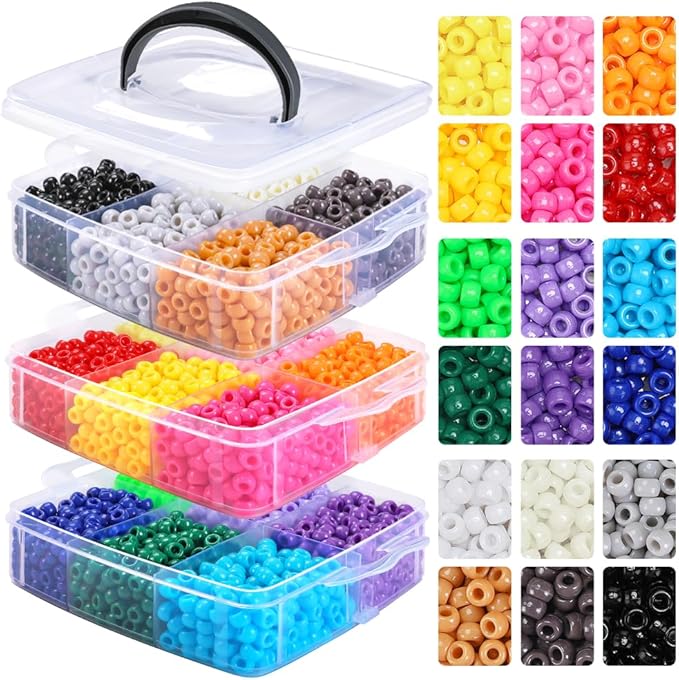 iooleem pony beads (18 colors, 3200pcs), beading kits for bracelet, beads for friendship bracelets & jewelry making, easy storage.