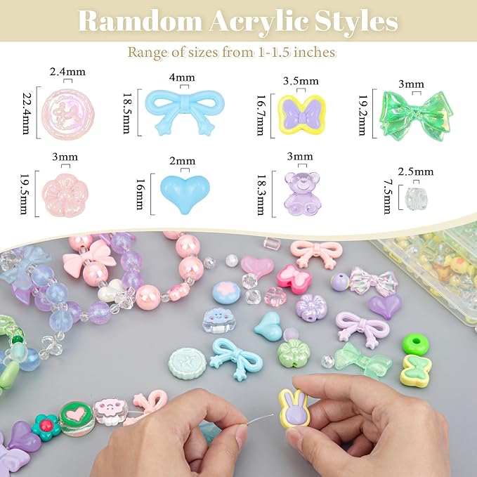 LAIDANLA 4 Color Assorted Acrylic Beads for Bracelets, Random Cute Beads Aesthetic Flower Star Heart Bow Butterfly Bear Candy Mix Beads for Jewelry Making DIY Necklace Keychain 180g