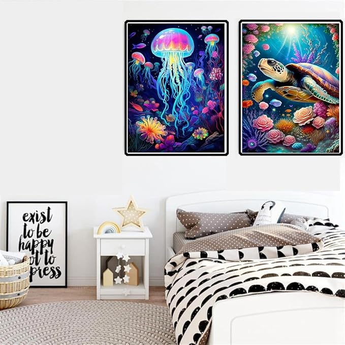 EIBEILI 4 Pack Sea Animals Diamond Painting Kits for Adults, 5D Diamond Art Kits for Beginner DIY Full Drill Diamond Dots Crystal Craft Kits for Home Wall Decor Gifts 11.8x15.7 inch