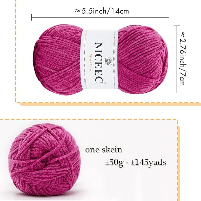 NICEEC 300g Soft Assorted Colors Yarn - Sport Weight,100% Acrylic, 4 Ply, Bonbons Yarn for Crochet & Knit, DIY Project Starter Kit for Kids or Adults(Total 870yds) - Series 17