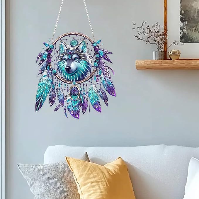 ARPADAMO Hanging Diamonds Art kit for Adult,DIY Wolf Head Pendant Diamonds Painting Art Kit, 7.8x7.8 inch Acrylic Diamonds Painting Board Kit Ornament, Special Crystal Diamond Hanging Ornament
