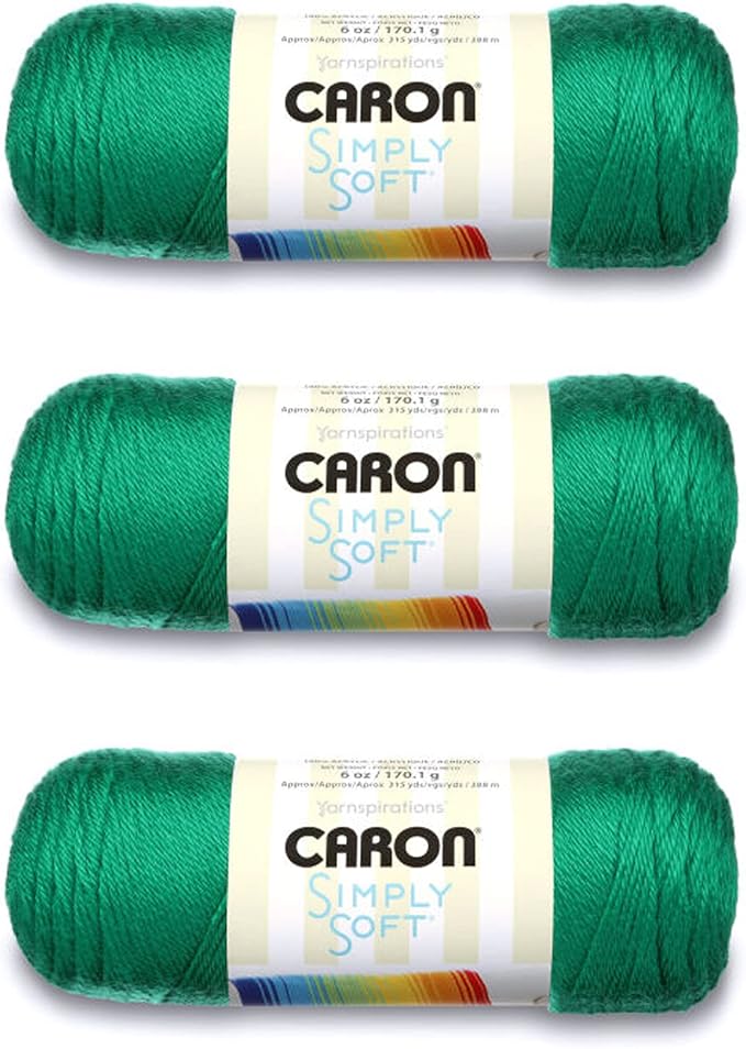 Caron Simply Soft Kelly Green Yarn - 3 Pack of 170g/6oz - Acrylic - 4 Medium (Worsted) - 315 Yards - Knitting/Crochet