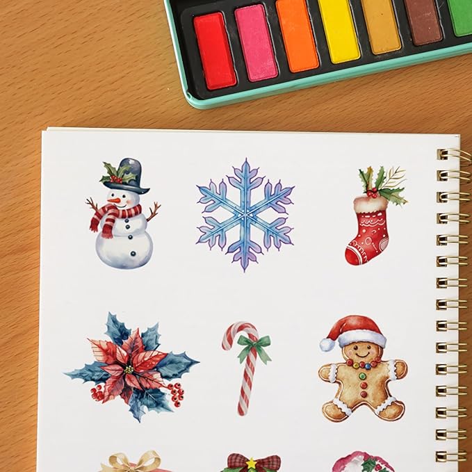 Beginner Watercolor Painting Kit Watercolor Workbook Coloring Book 12 Colors Paint Set with Brush, Easily Master Beginner Friendly Watercolor Paint Set Gift for Adults Teens. (Christmas)